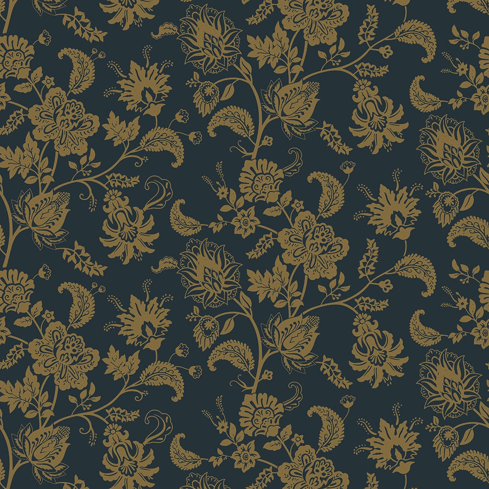 Balmoral Baroque Wallpaper - Mustard and Oxford Blue - LAN100207