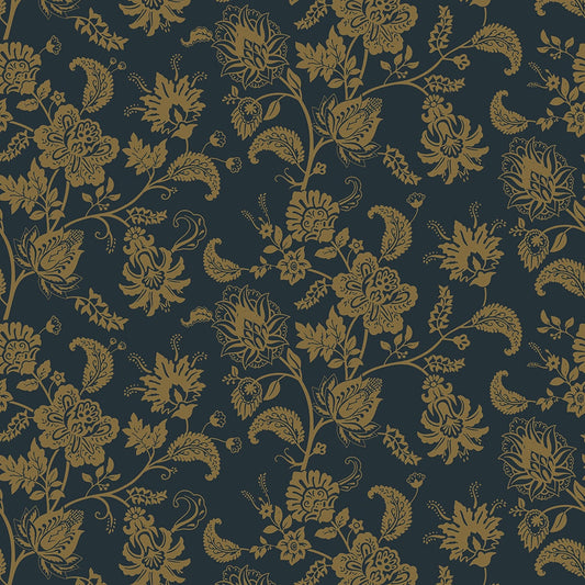 Balmoral Baroque Wallpaper - Mustard and Oxford Blue - LAN100207