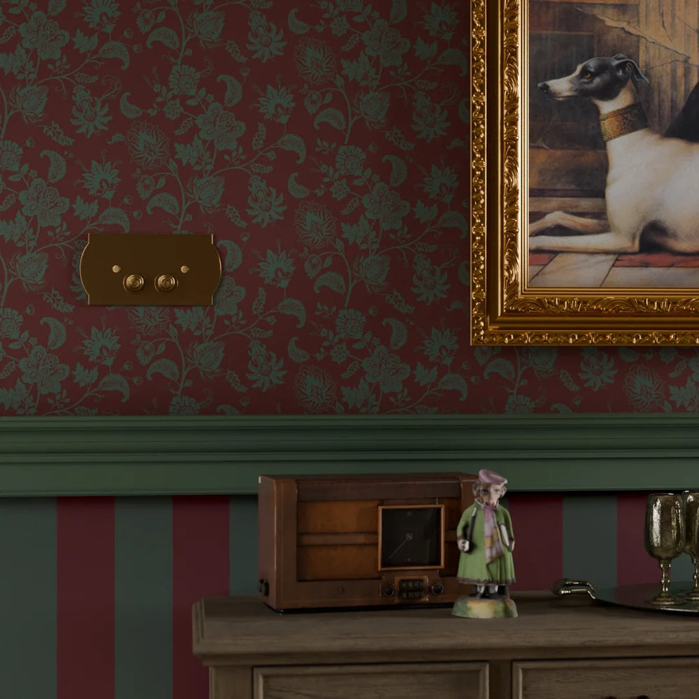 Balmoral Baroque Wallpaper - Pine Green and Garnet - LAN100208
