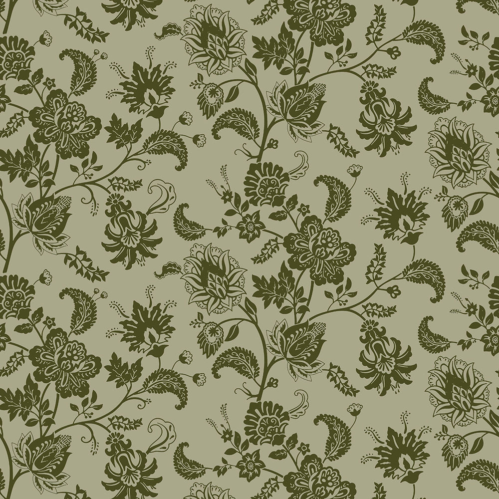 Balmoral Baroque Wallpaper - Gentleman Green and Warm Grey - LAN100210