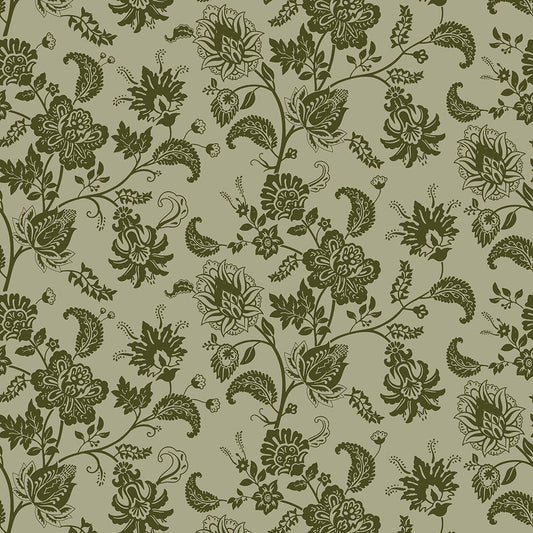 Balmoral Baroque Wallpaper - Gentleman Green and Warm Grey - LAN100210