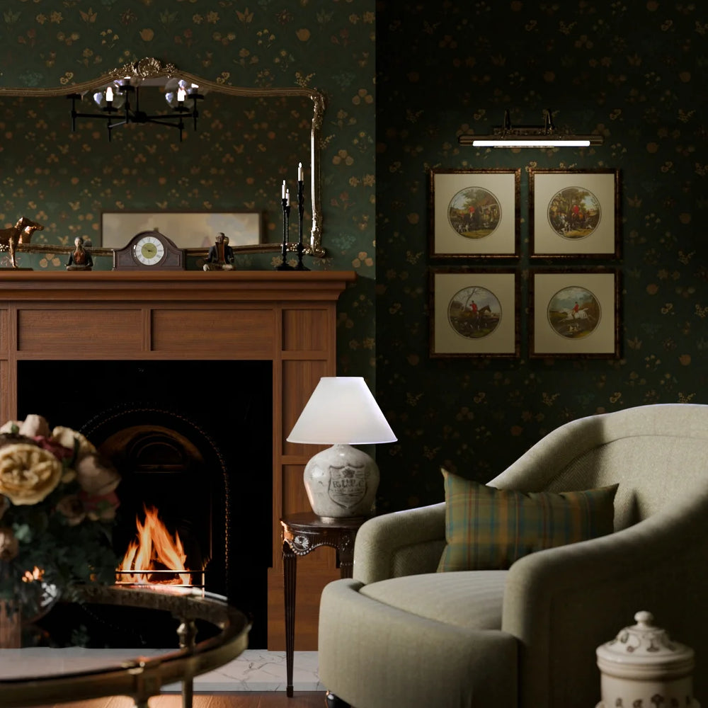 Flowers for Victoria Wallpaper - Rural Tones on Pine Green - LAN100213