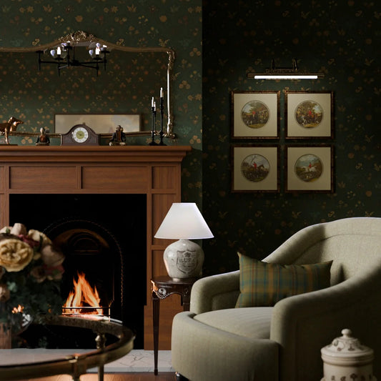 Flowers for Victoria Wallpaper - Rural Tones on Pine Green - LAN100213