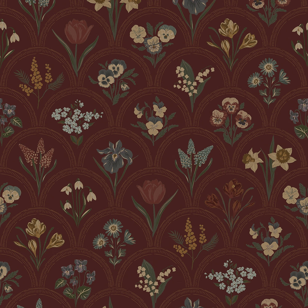 Flowers for Victoria Wallpaper - Rural Tones on Garnet - LAN100214