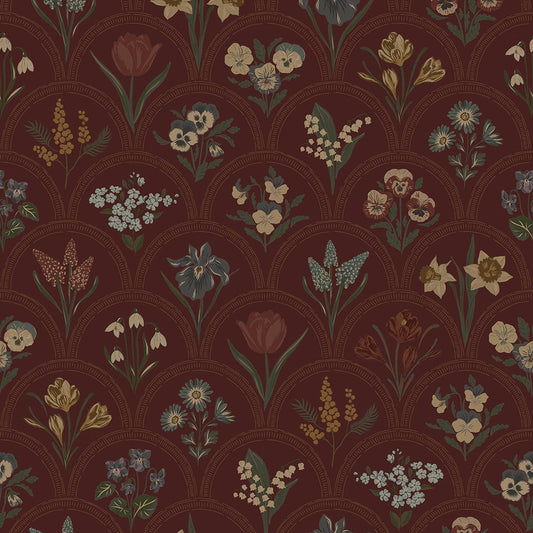 Flowers for Victoria Wallpaper - Rural Tones on Garnet - LAN100214