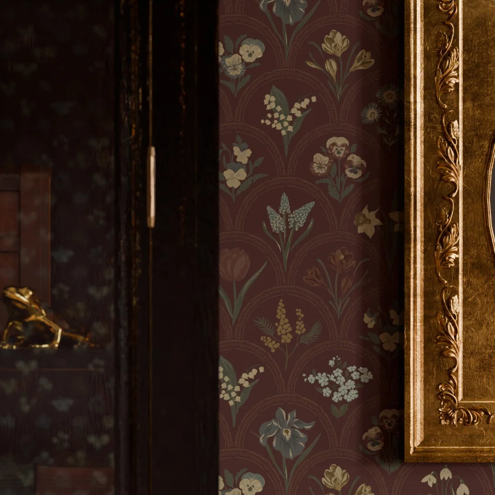 Flowers for Victoria Wallpaper - Rural Tones on Garnet - LAN100214