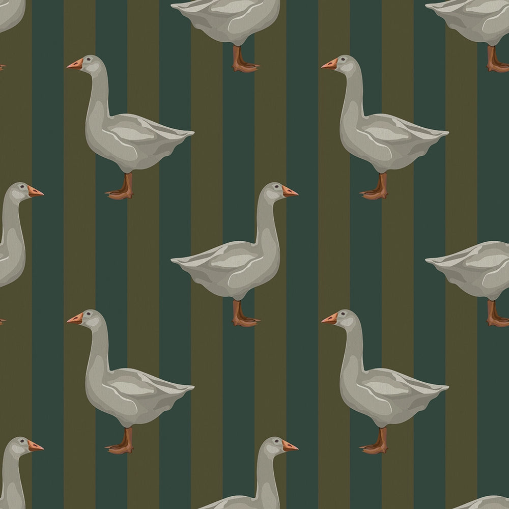 Guard Goose Wallpaper - Gentleman Green and Pine Green - LAN100234