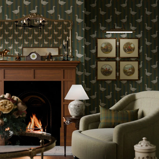 Guard Goose Wallpaper - Gentleman Green and Pine Green - LAN100234