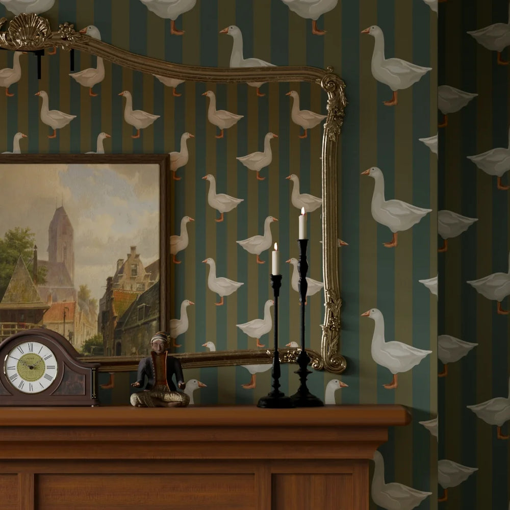 Guard Goose Wallpaper - Gentleman Green and Pine Green - LAN100234