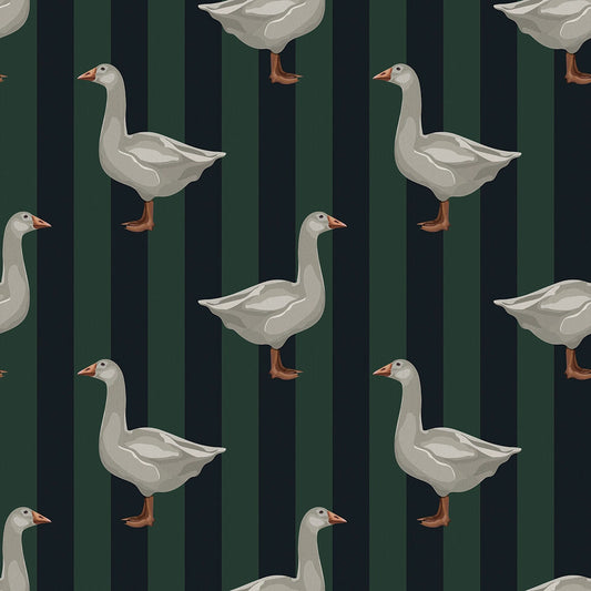 Guard Goose Wallpaper - Oxford Blue and Pine Green - LAN100236