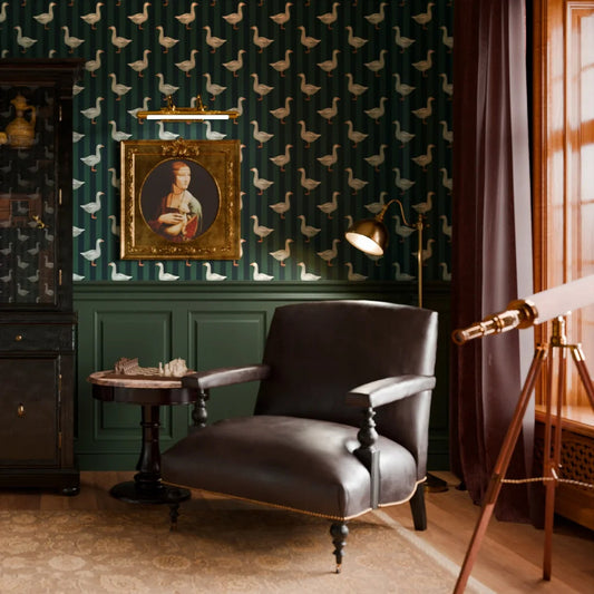 Guard Goose Wallpaper - Oxford Blue and Pine Green - LAN100236