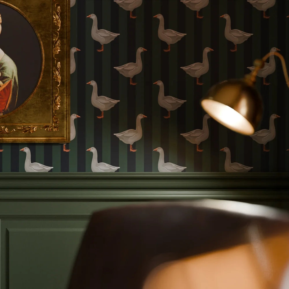 Guard Goose Wallpaper - Oxford Blue and Pine Green - LAN100236