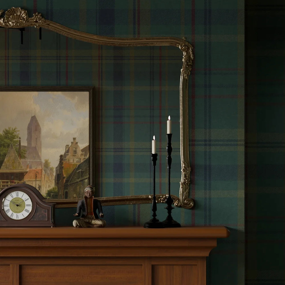 Heritage Tartan Wallpaper - Pine Green and Oxford Blue - LAN100262