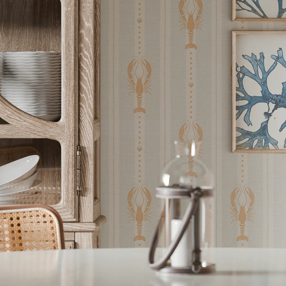 Jersey Lobster Wallpaper - Peach and Mineral Mist - LAN100264