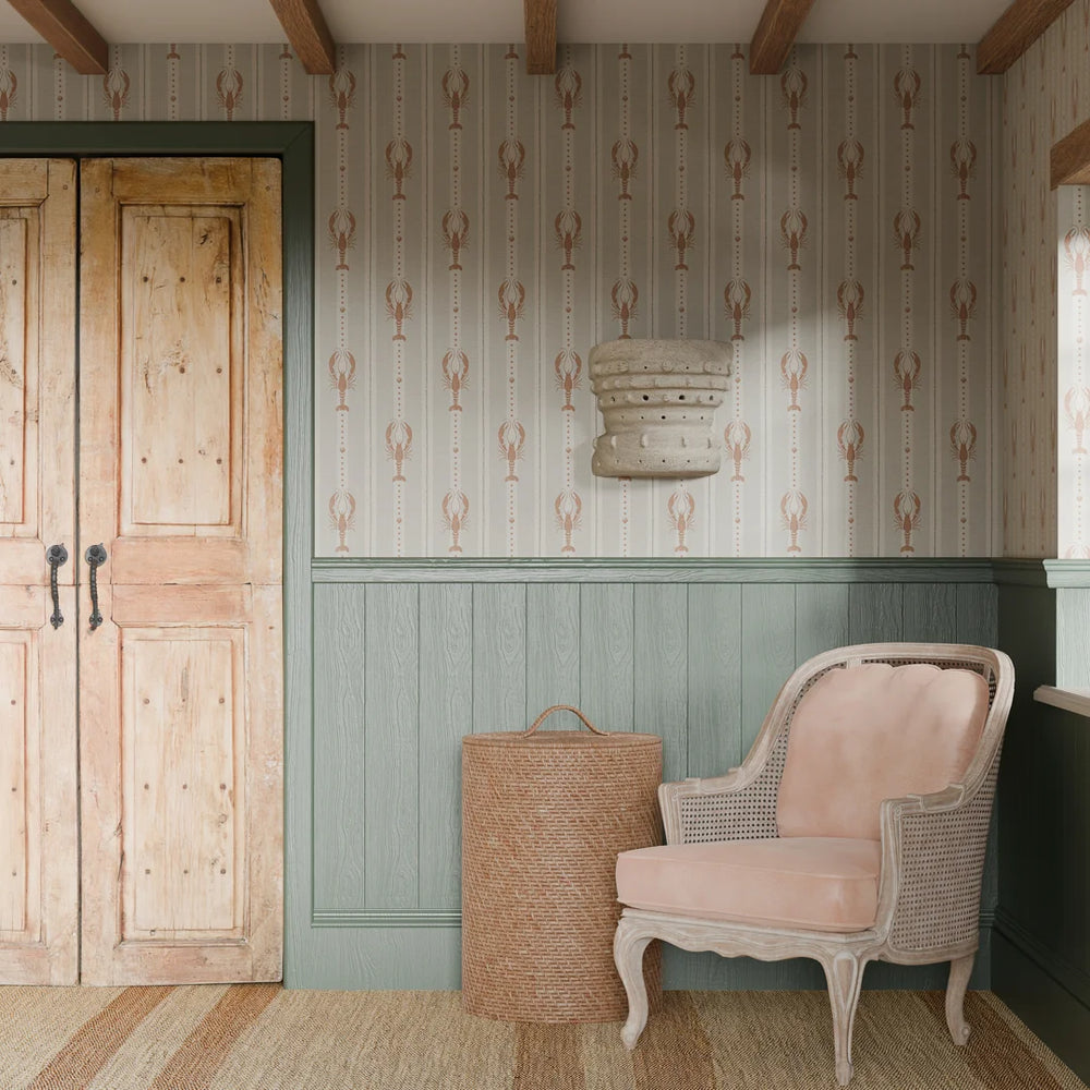 Jersey Lobster Wallpaper - Autumn Spice and Rustic Green - LAN100265