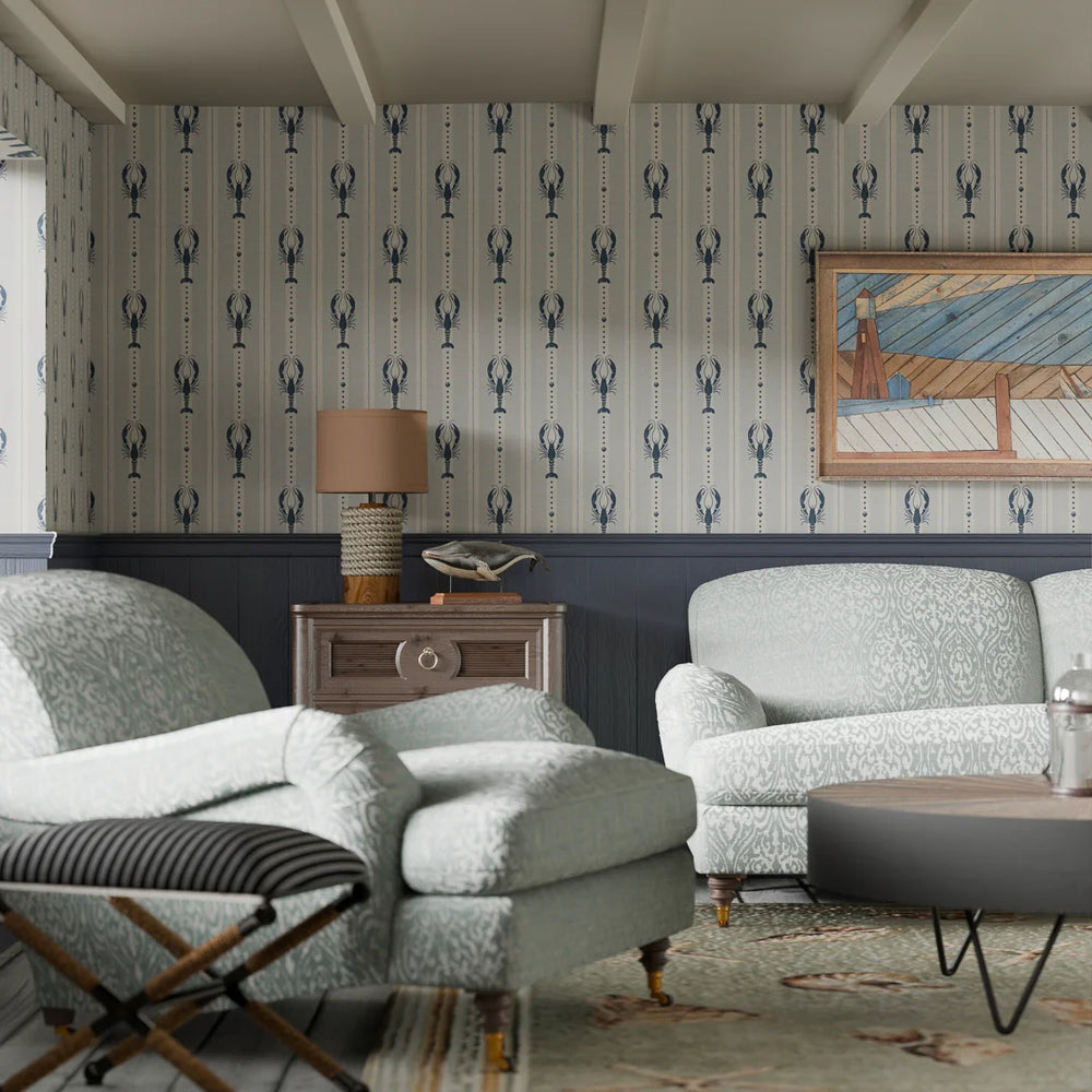 Jersey Lobster Wallpaper - Classic Navy - LAN100267