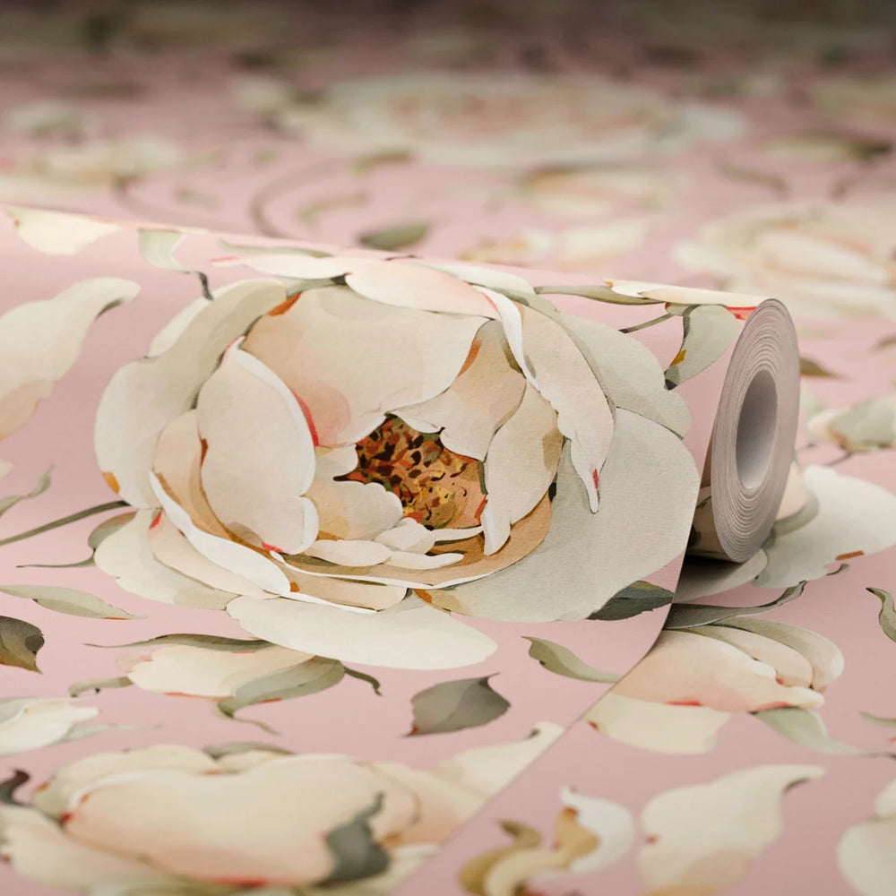 Enchanted Roses Wallpaper - Blush on Dusky Pink - LAN100340