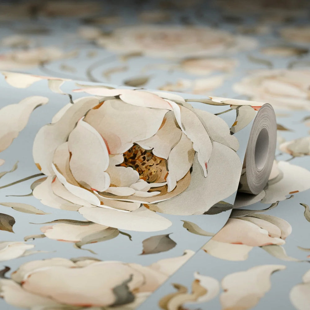 Enchanted Roses Wallpaper - Blush on Mineral Mist - LAN100341