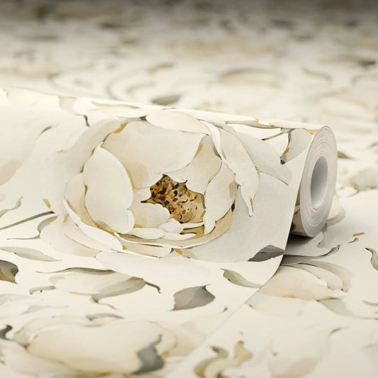 Enchanted Roses Wallpaper - Ivory on Vintage Cream - LAN100343