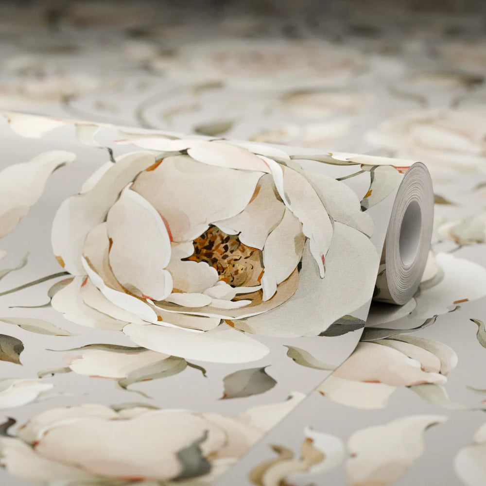 Enchanted Roses Wallpaper - Blush on Vintage Grey - LAN100344