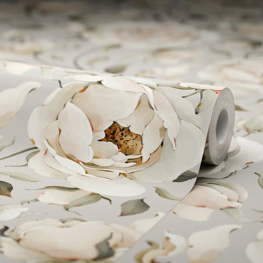 Enchanted Roses Wallpaper - Blush on Vintage Grey - LAN100344