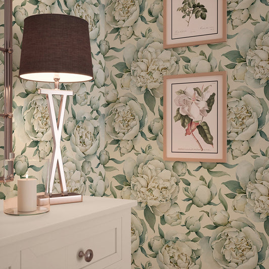 English Garden Peonies Wallpaper - Vintage Cream - LAN100360