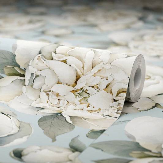 English Garden Peonies Wallpaper - Mineral Mist - LAN100362