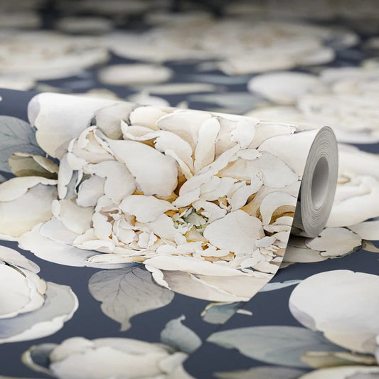 English Garden Peonies Wallpaper - Classic Navy - LAN100364