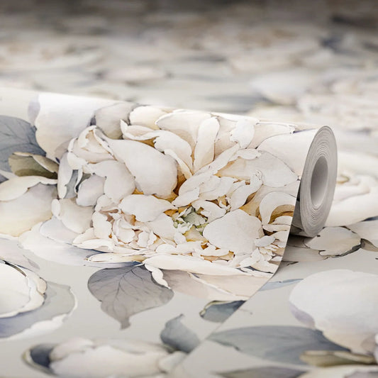 English Garden Peonies Wallpaper - Vintage Grey - LAN100365