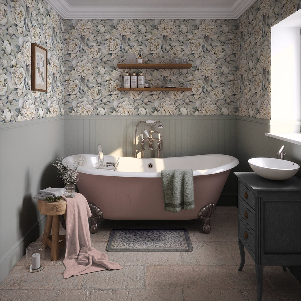 English Garden Peonies Wallpaper - Vintage Grey - LAN100365