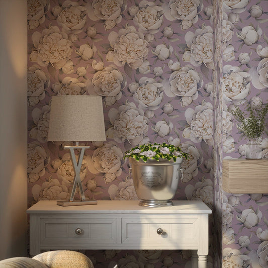 English Garden Peonies Wallpaper - English Lavender - LAN100366