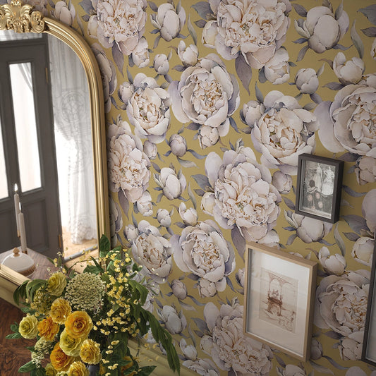English Garden Peonies Wallpaper - Antique Gold - LAN100367