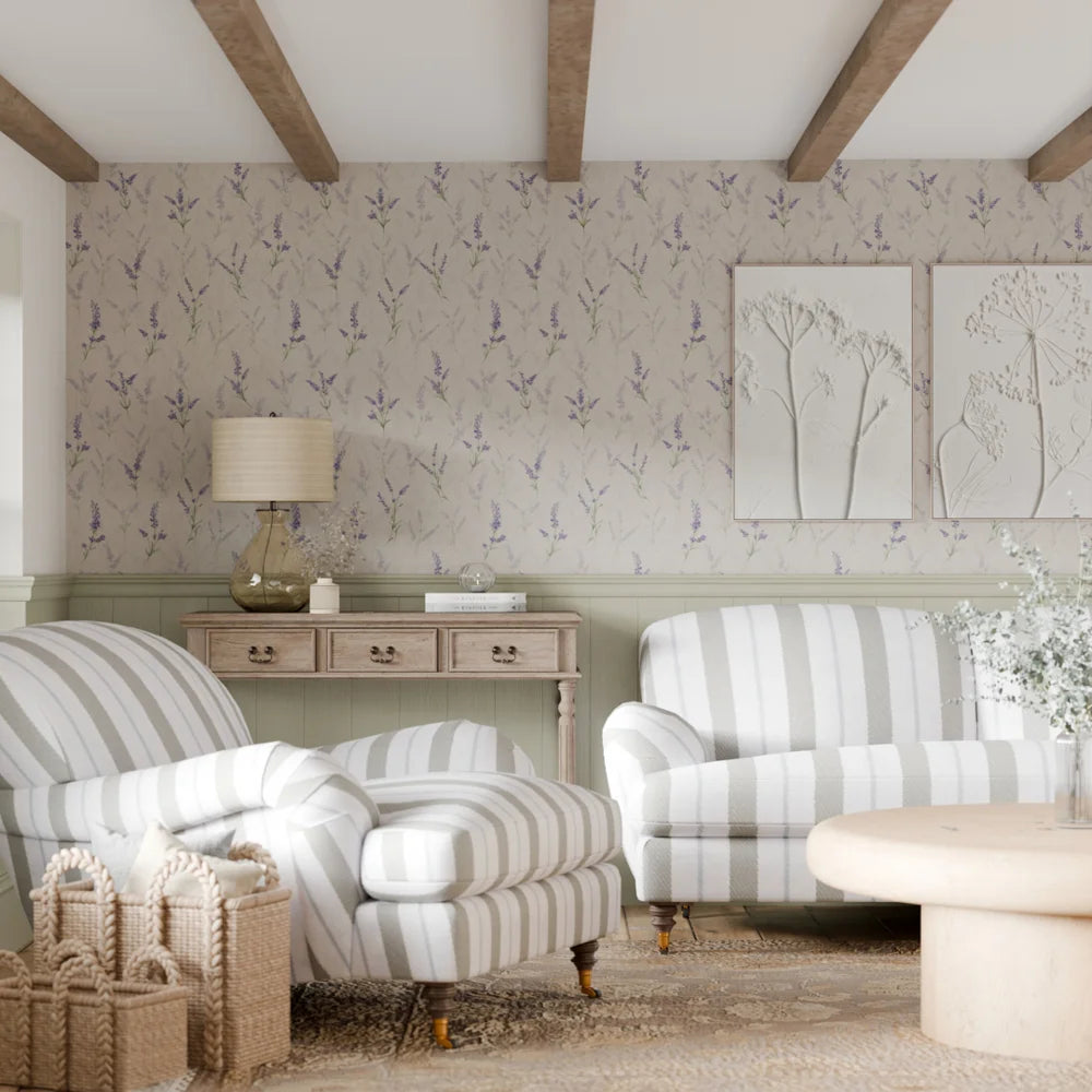 Lavender Meadow Wallpaper - Vintage Cream - LAN100380