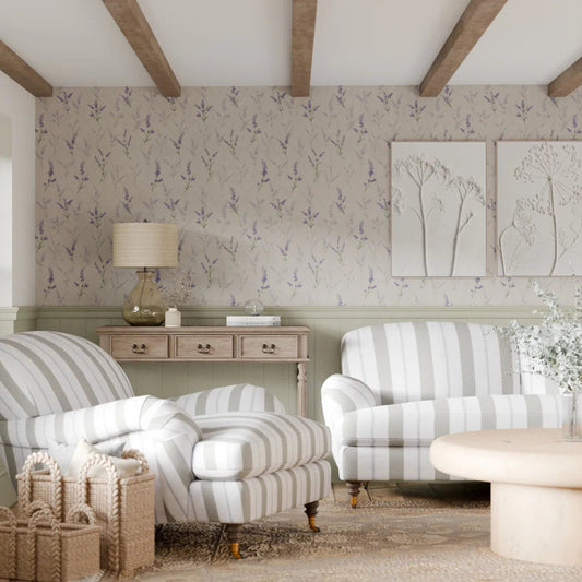 Lavender Meadow Wallpaper - Vintage Cream - LAN100380