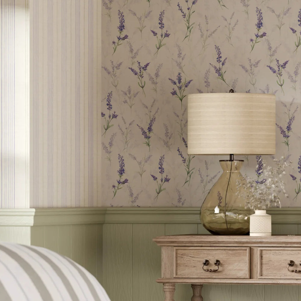 Lavender Meadow Wallpaper - Vintage Cream - LAN100380