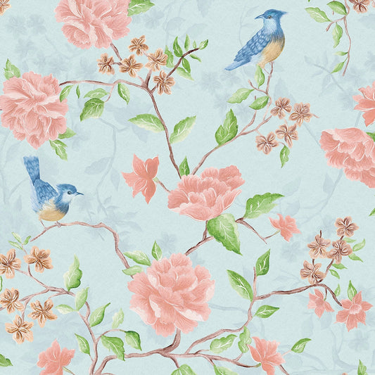 Blossoming Birdsong Wallpaper - Powder Blue - LAN100389