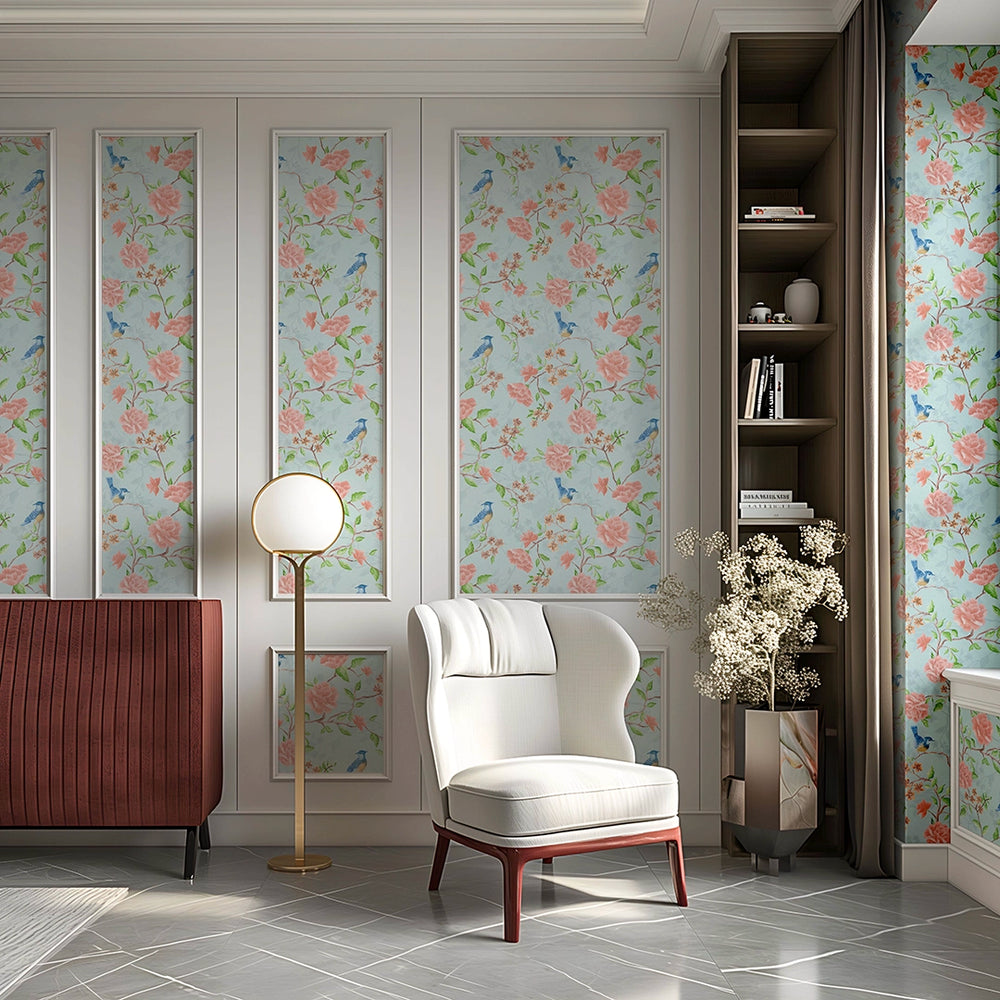 Blossoming Birdsong Wallpaper - Powder Blue - LAN100389