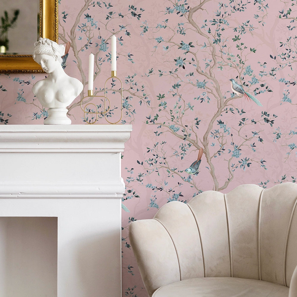 Branches and Birdsong Wallpaper - Rose - LAN100405