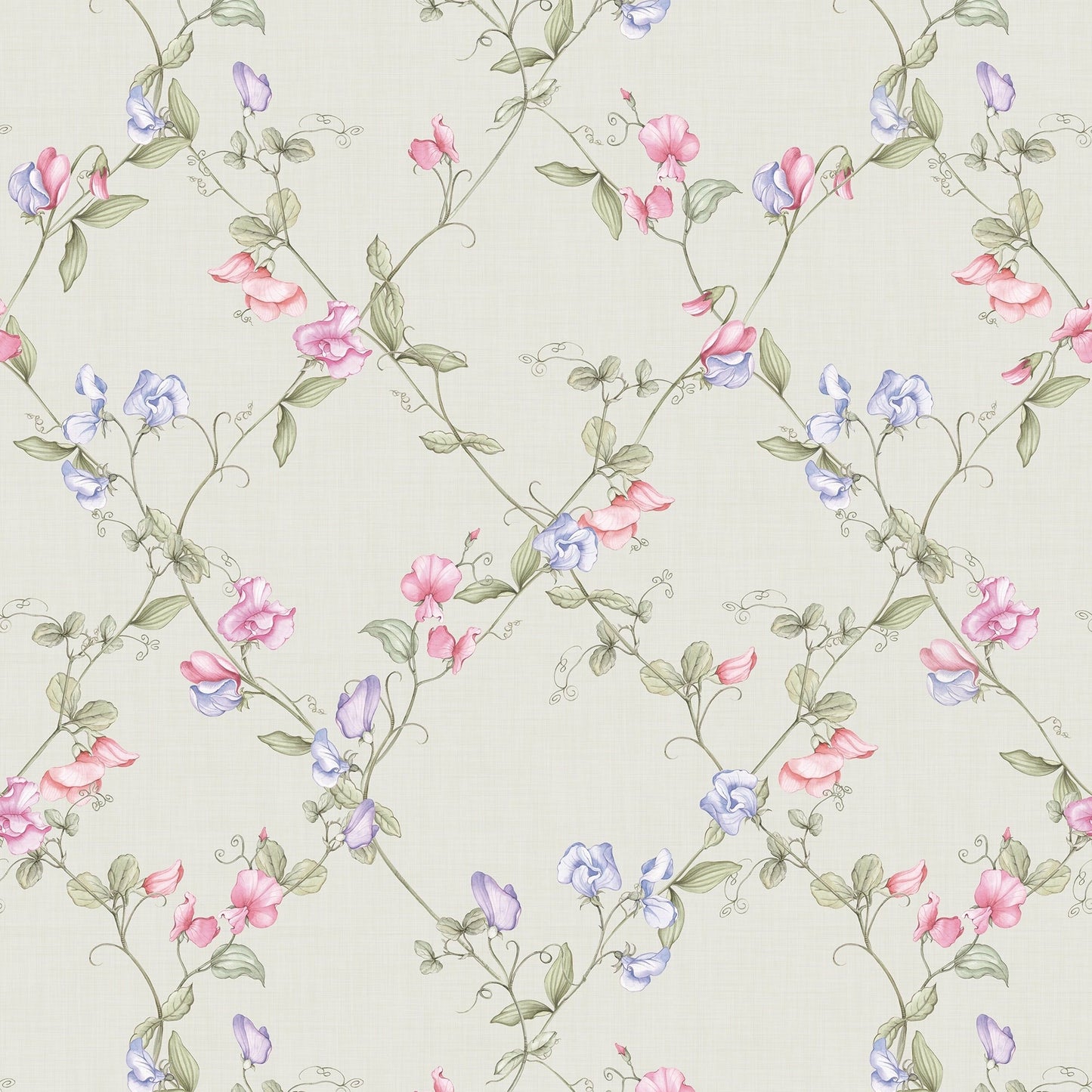 Sweet Pea Wallpaper - Pinks and Lilacs on Soft Sage - LAN100416
