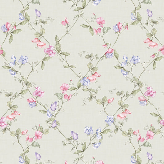 Sweet Pea Wallpaper - Pinks and Lilacs on Soft Sage - LAN100416