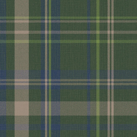 Royal Tartan Wallpaper - Green, Navy and Lime - LAN100453