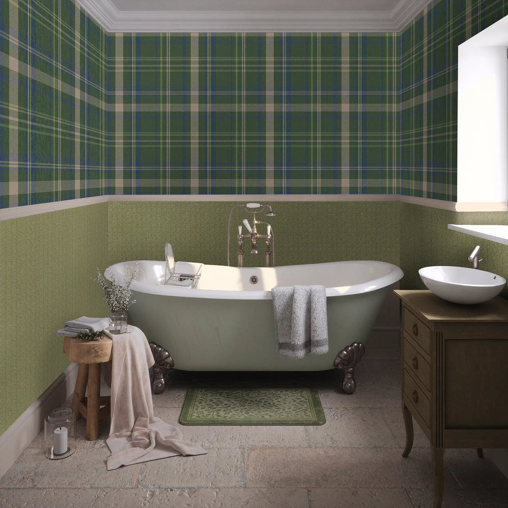 Royal Tartan Wallpaper - Green, Navy and Lime - LAN100453