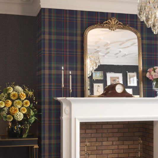 Royal Tartan Wallpaper - Navy, Teal and Rust - LAN100455