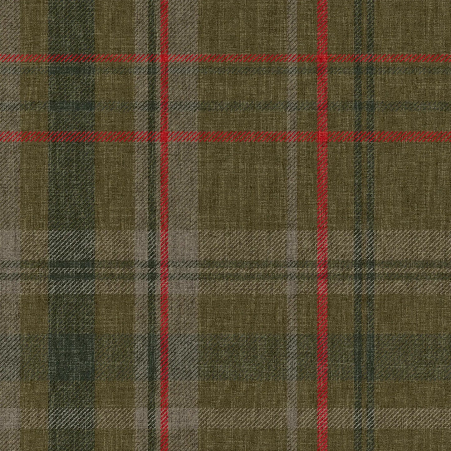 Royal Tartan Wallpaper - Bracken Green, Sage and Red - LAN100456