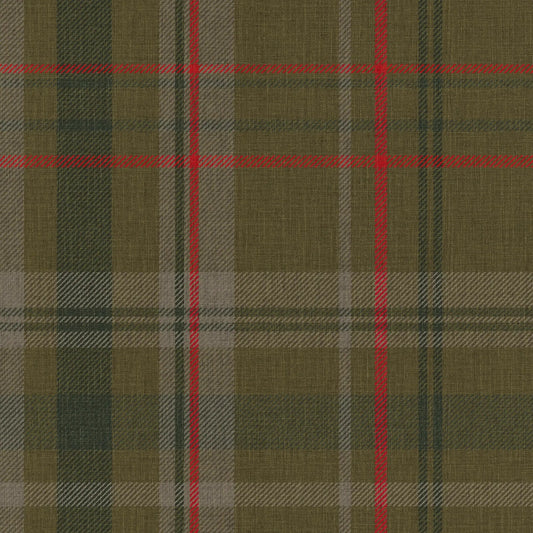 Royal Tartan Wallpaper - Bracken Green, Sage and Red - LAN100456