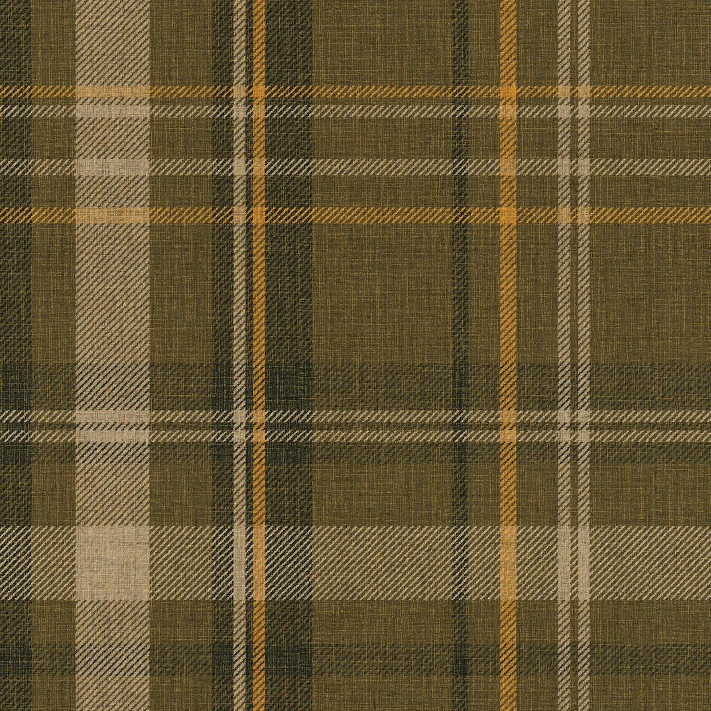 Royal Tartan Wallpaper - Rich Olive, Ochre and Mustard - LAN100457