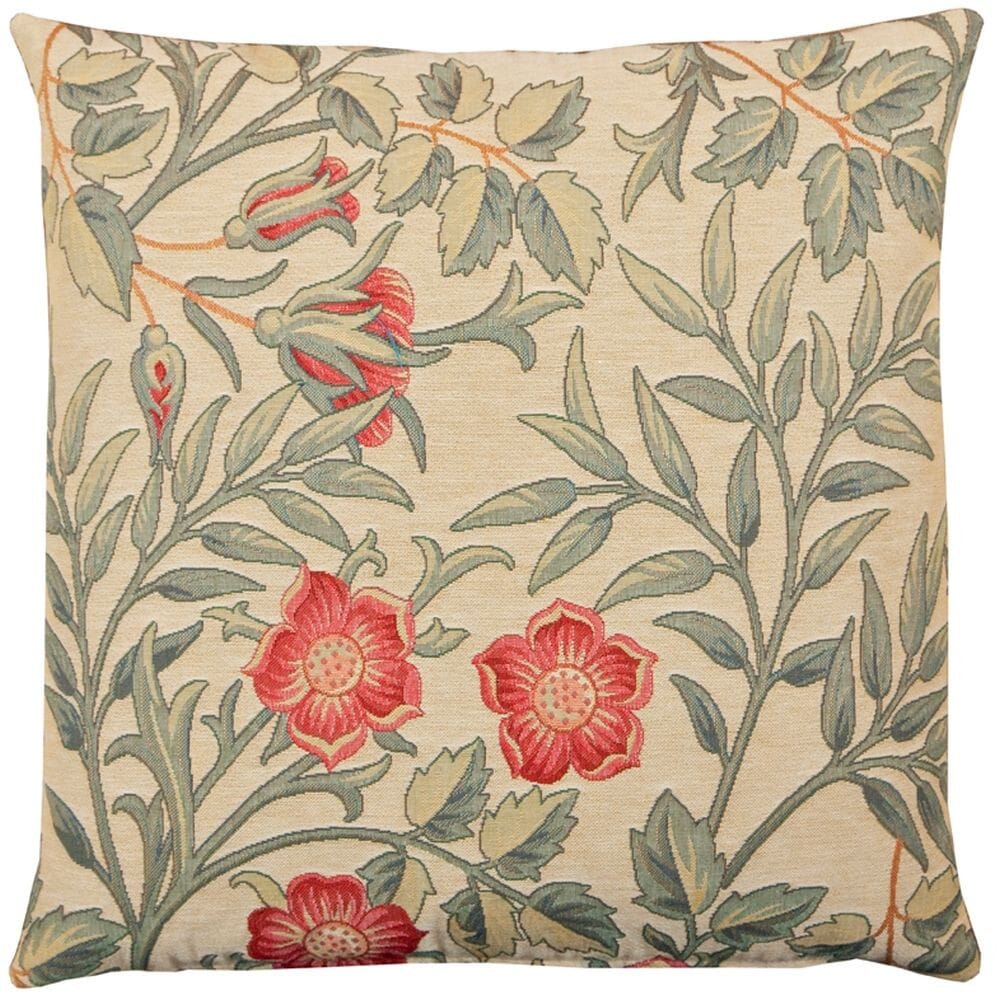 Large Pimpernel Tapestry Cushion with Feather Filler - Green - Hines of Oxford