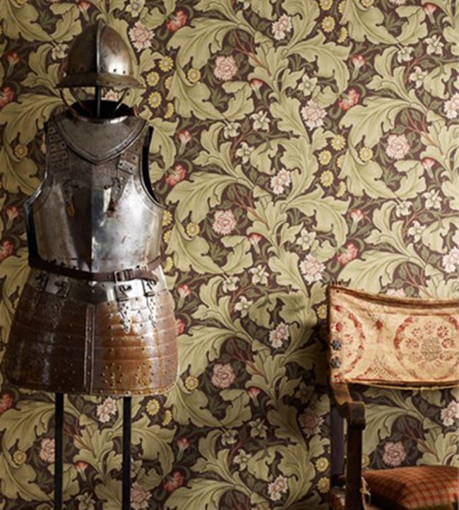 Leicester Wallpaper - Chocolate/Olive - 212542 - Morris & Co