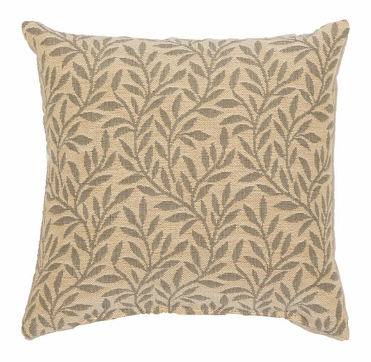 Lily Leaves Fibre Filled Tapestry Cushion - Cream - Hines of Oxford