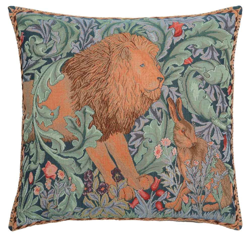 Lion & Hare Regular Cushion with Feather Filler - Blue - Hines of Oxford